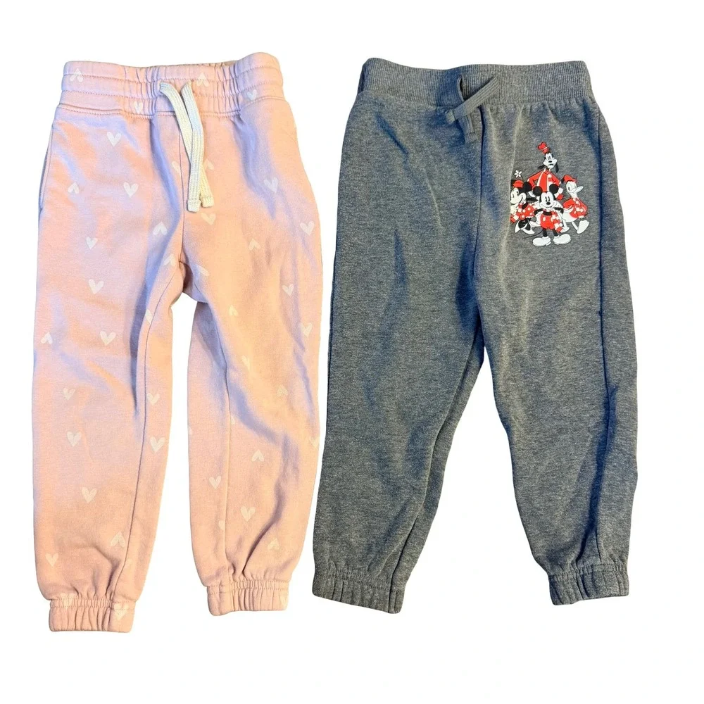 Disney Old Navy Joggers Pink Heart Grey Mickey Mouse Fleece Pants Kids 3T